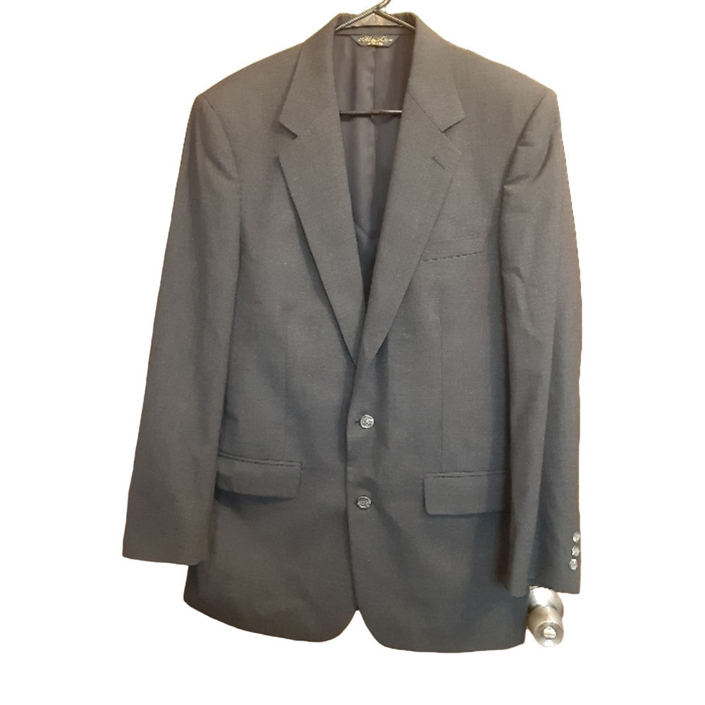 Brooks Brothers Mens Black 100% Wool Button Suit Coat Size 41 Lg